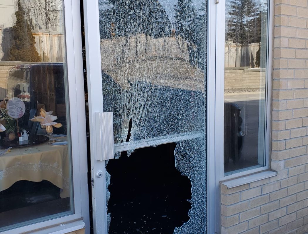 shattered storefront window repair